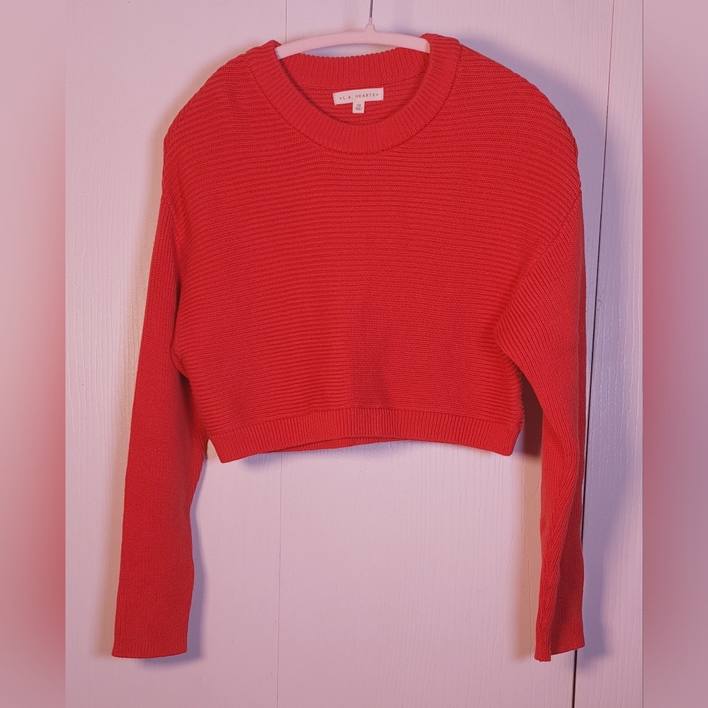 LA Hearts Cropped Ribbed Knit Sweater Size XS Burnt Orange 100% Cotton Warm Boho